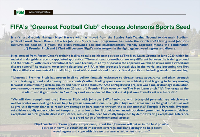 FIFA’s “Greenest Football Club” Chooses Johnsons Sports Seed