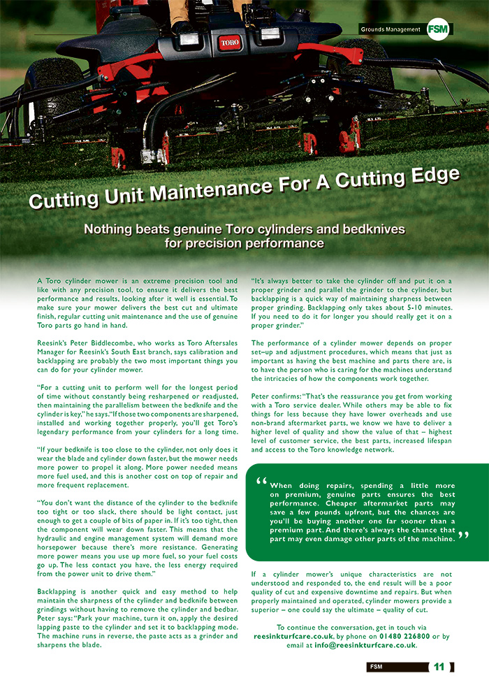 Cutting Unit Maintenance For A Cutting Edge