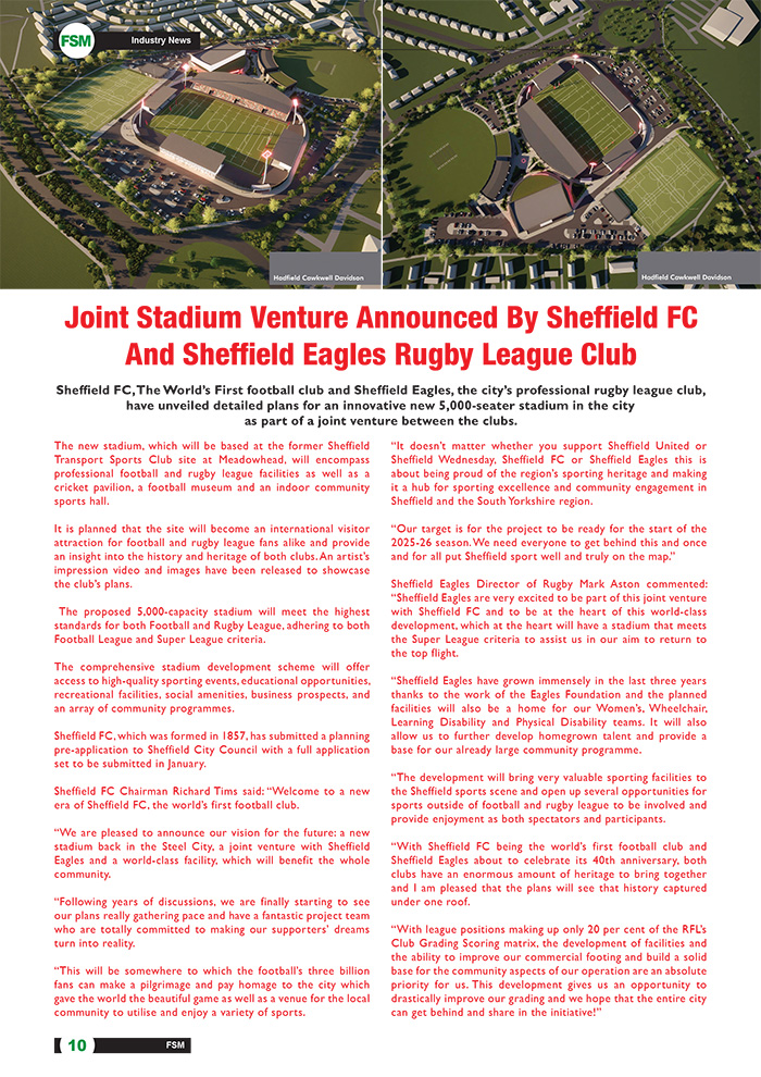 Joint Stadium Venture Announced By Sheffield FC And Sheffield Eagles Rugby League Club