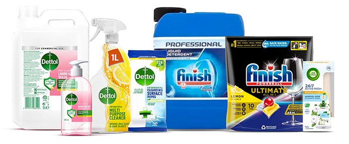 A line up of reckitt pro solutions products
